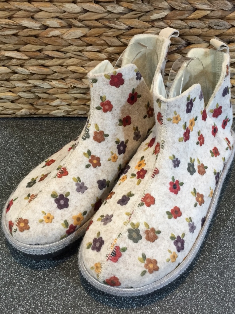 Unity in Diversity Cream Wool Slipper Bootie with Multicolor Floral Print